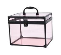 JAYIOLA Makeup Organizer Acrylic Clear Cosmetic Display Case with Handle Wedding Birthday Gift Crown Box, Black Clear Pink