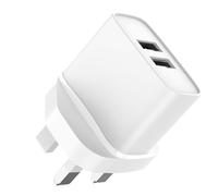 Jaym Dual USB-A 12W 2.4A UK and Dubai plug charger, White