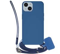 Jaym Silicone Case for iPhone 15 Plus with Neck Strap and Wrist Strap, Blue