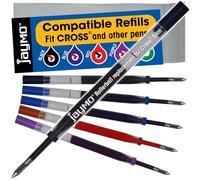 Jaymo Replacement for Cross Slim 8910 - Measures 4 in / 102 mm Long - Gel Rolling Ball Pen Refill - 2 Black + 2 Blue + Red + Purple