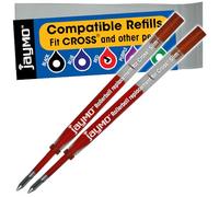 Jaymo Replacement for Cross Slim 8910 - Measures 4 in / 102 mm Long - Gel Rolling Ball Pen Refill - 2 Red
