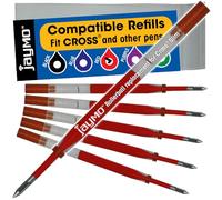 Jaymo Replacement for Cross Slim 8910 - Measures 4 in / 102 mm Long - Gel Rolling Ball Pen Refill - 6 Red
