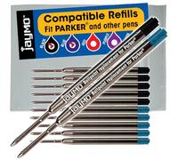 Jaymo Replacement for Parker 1950369/1950371 - Measures 3.875 in / 98 mm Long - G2 Ballpoint Pen Refill - 6 Black + 6 Blue