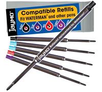 Jaymo Replacement for Waterman 834254/834264 - Measures 4.4 in / 112 mm Long - Ballpoint Pen Refill - 2 Black + 2 Blue + Red + Purple