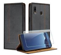 JayModCase Case for Samsung Galaxy A20 / A30 with 1 Pack Screen Protector, PU Leather Flip Magnetic Buckle Wallet Cover with Card Slots Kickstand Compatible with Samsung A30 - Black
