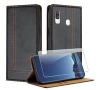 JayModCase Case for Samsung Galaxy A40 with 1 Pack Screen Protector, PU Leather Flip Magnetic Buckle Wallet Cover with Card Slots Kickstand Compatible with Samsung A40 - Black