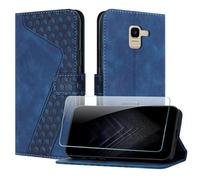 JayModCase Case for Samsung Galaxy J6 2018 with Screen Protector, Flip Wallet PU for Galaxy J6 2018 cover [Card Holder] [Magnetic Closure] [Kickstand] 360 Shockproof Protective Case - Blue