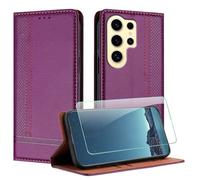 JayModCase Case for Samsung Galaxy S24 Ultra with 1 Pack Screen Protector, PU Leather Flip Magnetic Buckle Wallet Cover with Card Slots Kickstand Compatible with Samsung S24 Ultra - Purple