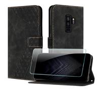 JayModCase Case for Samsung Galaxy S9 Plus with Screen Protector, Flip Wallet PU for Galaxy S9 Plus cover [Card Holder] [Magnetic Closure] [Kickstand] 360 Shockproof Protective Case - Black