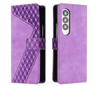JayModCase Case for Samsung Galaxy Z Fold 3 with Screen Protector, Flip Wallet PU for Galaxy Z Fold 3 cover [Card Holder] [Magnetic Closure] [Kickstand] 360 Shockproof Protective Case - Purple