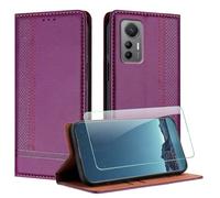 JayModCase Case for Xiaomi mi 12 Lite with 1 Pack Screen Protector, PU Leather Flip Magnetic Buckle Wallet Cover with Card Slots Kickstand Compatible with Xiaomi 12 Lite - Purple