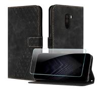 JayModCase Case for Xiaomi mi Pocophone F1 with Screen Protector, Flip Wallet PU for Xiaomi Pocophone F1 cover [Card Holder] [Magnetic Closure] [Kickstand] 360 Shockproof Protective Case - Black
