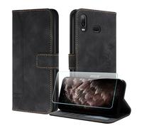 JayModCase Compatible with Samsung Galaxy A10S / M01S Case, Premium Leather Flip Wallet Cover with [1 Screen Protector] Card Holder Magnetic Closure Stand Function for Galaxy M01S (Black)