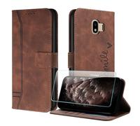 JayModCase Compatible with Samsung Galaxy J4 2018 Case, Premium Leather Flip Wallet Cover with [1 Screen Protector] Card Holder Magnetic Closure Stand Function for Galaxy J4 2018 (Brown)