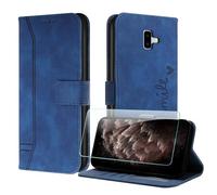 JayModCase Compatible with Samsung Galaxy J6 Plus/J610/J6 Prime/J6+ Case, Premium Leather Flip Wallet Cover with [1 Screen Protector] Card Holder Magnetic Closure Stand Function for Galaxy J610 (Blue)