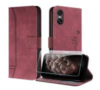 JayModCase Mobile Phone Case Compatible with Sony Xperia 10 VI, Flip PU Wallet Protective Case with [1 Piece Protective Film] Card Slot Magnetic Closure Stand Case for Sony Xperia 10 VI (Red)