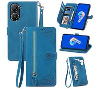 JayModCase Zipper Wallet Case Compatible with Asus Zenfone 10 / 10Z /9 5G /9z, PU Leather Flip Case, with Wristlet Magnetic Closure Kickstand TPU Shockproof Cover for Asus Zenfone 10Z - Blue
