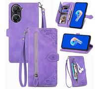 JayModCase Zipper Wallet Case Compatible with Asus Zenfone 10 / 10Z /9 5G /9z, PU Leather Flip Case, with Wristlet Magnetic Closure Kickstand TPU Shockproof Cover for Asus Zenfone 10Z - Purple