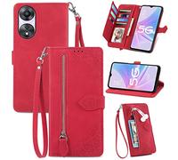 JayModCase Zipper Wallet Case Compatible with OPPO A78 5G / A58X 5G / A1 Energy Edition / A1X 5G, PU Flip Case, with Wristlet Magnetic Closure Kickstand TPU Shockproof Cover for OPPO A58 5G - Red