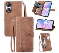 JayModCase Zipper Wallet Case Compatible with OPPO A78 5G / A58X 5G / A1 Energy Edition / A1X 5G, PU Flip Case, with Wristlet Magnetic Closure Kickstand TPU Shockproof Cover for OPPO A58 5G - Brown