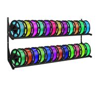 JAYOBGO Upgrade 3D Printer Filament Storage Rack, Black, Metal, 2-Tier, Wall-Mounted, Holds 24 Rolls (12 per Tier, 20LB per Tier), Organizes 3D Filaments & Accessories, Modern Style