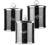 JAYOGLA 3pcs Diamante Sugar Canisters Glass Crushed Diamond Tea Coffee Sugar Jars Reusable Crystal Filled Tea Coffee Sugar Canisters with Lid for Kitchen Home Present
