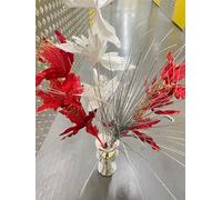 JAYOGLA Artificial Bloomer Flower Ornament Glitter Flowers for vase home decoration, Bunch Of Artificial Flowers (White and Red and Golden)