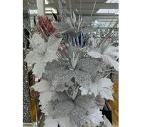 JAYOGLA Artificial Bloomer Flower Ornament Glitter Flowers for vase home decoration, Bunch Of Artificial Flowers (Silver With White)