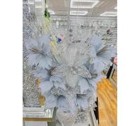JAYOGLA Artificial Glitter Floral Arrangement, 35cm Height, Grey and Silver Silk Flowers, Sparkly Decorative Bouquet