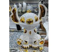 JAYOGLA Bling Crushed Diamond Silver Stitch Ceramic Sparkly Shelf Sitter Ornament, 15 cm (White Gold, 25CM)
