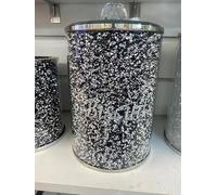JAYOGLA Crushed Diamond Biscuit Canister Jar Tin Kitchen Storage Silver Trimmings Crystal Filled 22CM Black