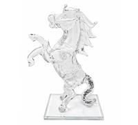JAYOGLA Crystal Glass Horse Ornament 20 cm - Clear Rearing Horse Statue with Square Base, Decorative Home Décor Figurine for Living Room, Office & Gift