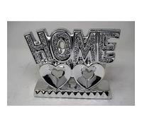 JAYOGLA Decorative Home Sign with Hearts, 20cm Height, Silver Crushed Diamond Effect, Ceramic Ornament