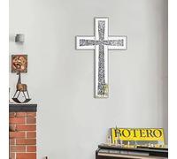 JAYOGLA Decorative Wall Cross with Crushed Diamond Design, Mirrored Glass Frame, Silver Crystal Religious Decor