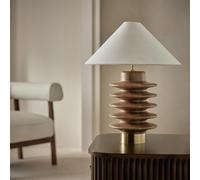 JAYOGLA Emir Totum Mango Wood Table Lamp Base with Brass Accent, Stacked Disc Design, Natural