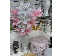 JAYOGLA Glittering Decorative Flower Arrangement, Pink and Silver Crushed Diamond Effect, Luxury Home Decor Ornament