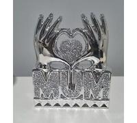 JAYOGLA Mum & Dad Heart In Hand Silver Crushed Diamond Crystal Ornament | Modern Love Figurine | Elegant Home Decor & Gift | Perfect For Wedding Anniversary, Christmas & Birthday Present | 27cm (Mum)