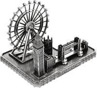 JAYOGLA Retro Architecture Model London Eye Big Ben Tower Bridge Model Bronze Metal Big Ben Clock Statue Figurine for Desktop Living Room Party Decoration (Silver)