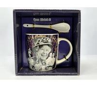 JAYOGLA Royal Commemorative Ceramic Mug With Bag Queen Elizabeth II & King Charles III - 10oz Purple Multicolor Coffee & Tea Cup With Unique Spoon - Memory Of Queen Elizabeth II & Home Decor