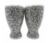 JAYOGLA Set of 2 Crushed Diamond Crystal Glasses - 400ml Silver Glitter Goblets, Decorative Sparkle Drinkware for Wine, Cocktails & Parties (12 cm)