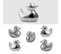 JAYOGLA Silver Ceramic Duck Figurines，Home Decor Animal Sculptures and Statues Handmade Artware Decor,Mini Duck Sets 3