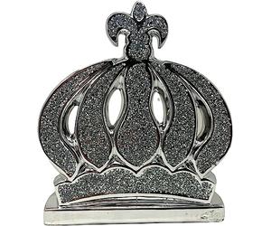 JAYOGLA Silver Crushed Diamond Display Sparkly Crown Ornament Shelf Sitter Beautiful Decorative Touch Of Glamour And Enchantment To Any Space It Graces (LARGE)