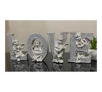 JAYOGLA Silver LOVE Letters with Cherubs, Crystal Crushed Diamond Effect, 17cm, Decorative Home Accent