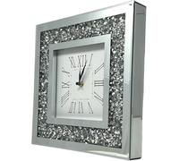 JAYOGLA Wall Mount Clock Loose Diamante Vintage Crystal Crushed Diamond Mirror Jewel Roman Wall Clock For Home Office Living Room Office café Hotel Decoration Silver 35 x 35cm