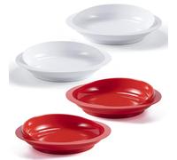 Jayour 4 Pack - Anti-Spill Scoop Plate with Lip Edge | Eating Utensils for Elderly Patients | Scoop Plates for Disabled Adults from Parkinsons, Stroke, Tremor | Non Skid Padded Bottom (Red & White)