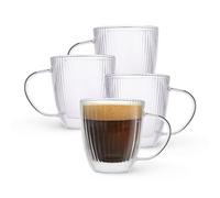 Jayour Fluted Double-Wall Glass Coffee Mugs | 15oz Latte & Cappuccino Mugs | Modern Ribbed Design - Set of 4