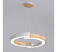 JAYQDZ Contemporary Oak Chic Circle Suspended Chandelier Acrylic Shade Pendant Lamp LED Dimmable Semi-embedded Ceiling Hanging Light Height Adjustable Set Luminaire Clubhouse Dining Table