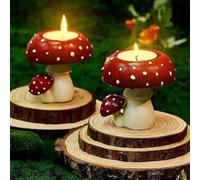 Jayruit 2Pcs Mushroom Tea Light Candle Holders, Cute Resin Tealight Stands for Home Decor, Indoor Outdoor Garden Ornaments for Living Room Table, Party & Table Decoration