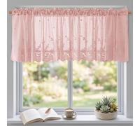 Jayruit Lace Curtains, Kitchen Coffee Curtain Small Fresh Finished Rod Small Curtain Lace Short Curtain Coffee Bar Window Valance for Decorate Living Room Kitchen and Bedroom 137 x 61 cm(pink)