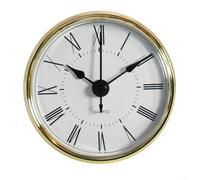 Jayruit Premium Quartz Clock Movement Insert, Roman or Arabic Numerals, White Dial Clear Lens Gold or Silver Trim DIY Replacement Movement 70MM Diameter Suitable for Repairing Broken Clocks (C)